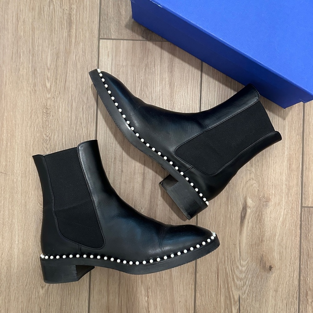 Black Chelsea Boots with Pearl Detailing